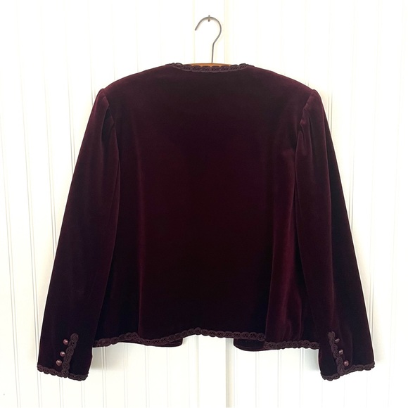 Vintage Velvet Jacket Maroon Burgundy Embellished Victorian 70s Pockets Fancy - Picture 11 of 15